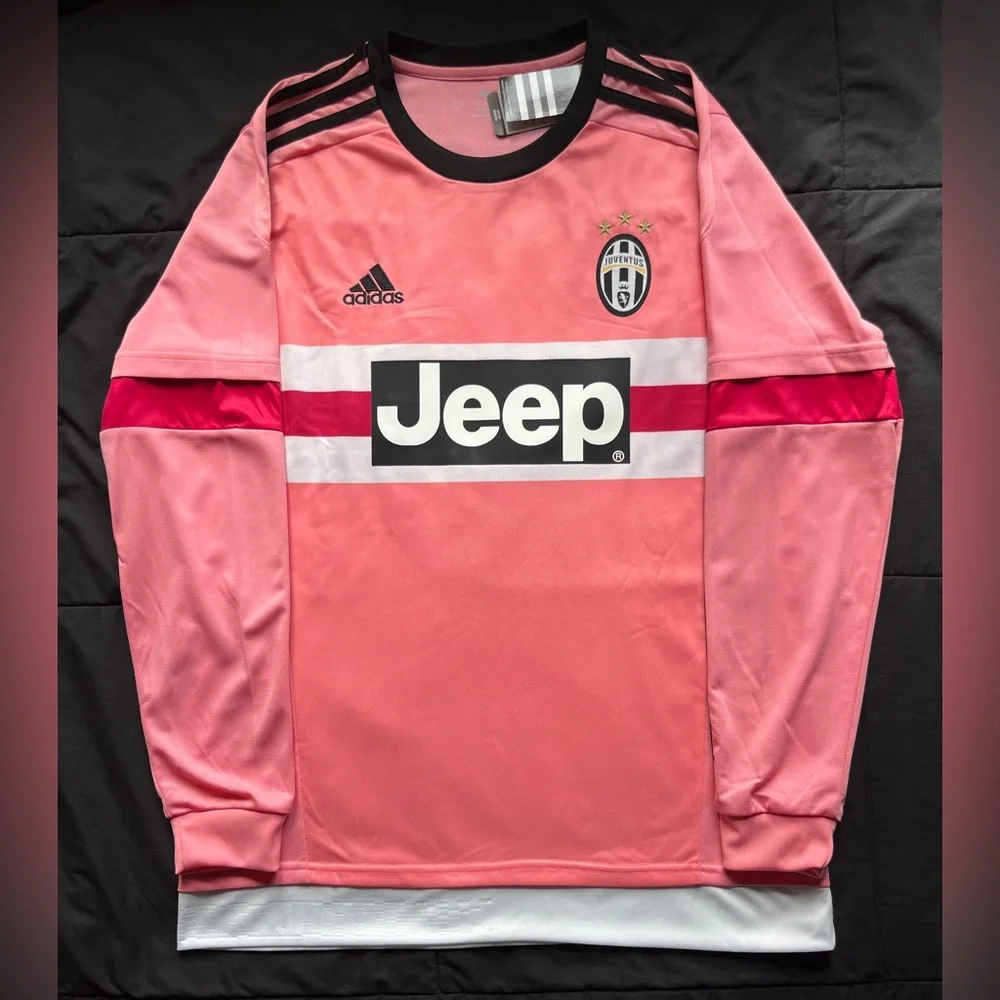 Pogba #10 2015 Longsleeve Juventus Pink Retro Soccer Jersey - Picture 3 of 6